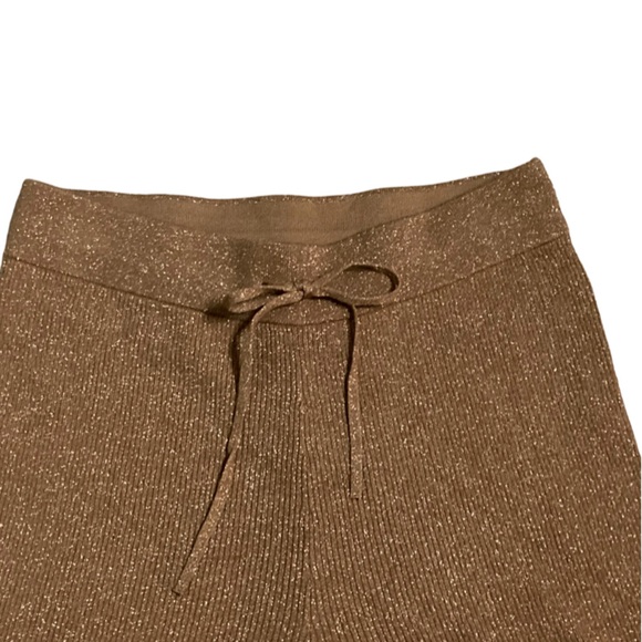 NWT A.L.C. Quentin Knit Tan with Gold Shimmer Wide Leg Pants - Sz M - Picture 4 of 7